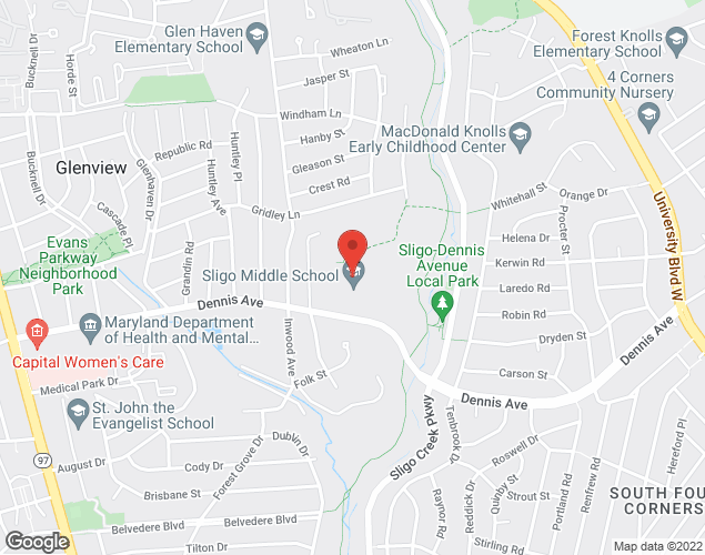 Map showing location at 1401 Dennis Ave., Silver Spring, MD
