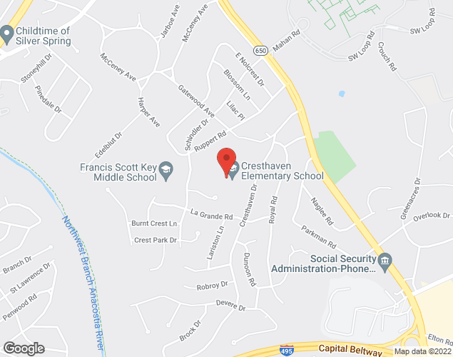 Map showing location at 1234 Cresthaven Dr., Silver Spring, MD