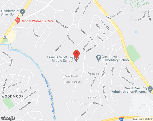 Map showing location at 910 Schindler Dr, Silver Spring, MD