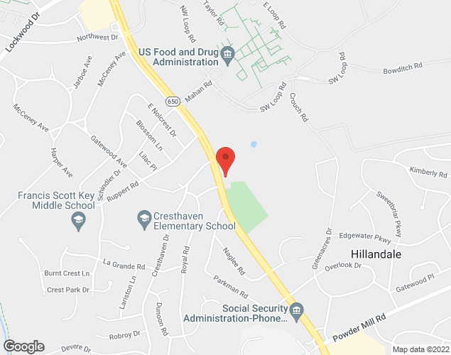 Map showing location at 10617 NEW HAMPSHIRE AVE, HILLANDALE, MD