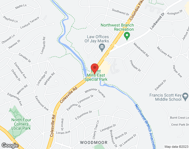 Map showing location at 10701 Columbia Pike, Rockville, MD