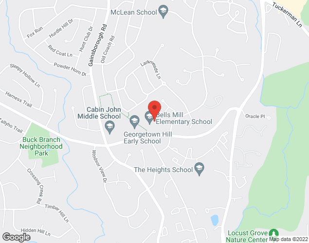 Map showing location at 8225 Bells Mill Rd., Potomac, MD