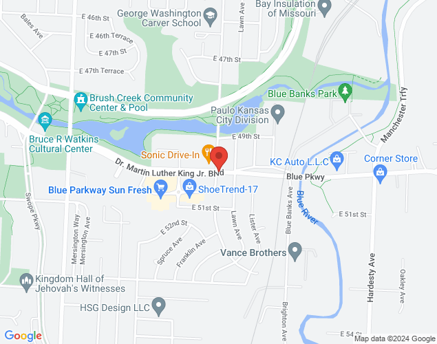 Map showing location at 3700 Dr. Martin Luther King, Jr. Blvd, Kansas City, MO