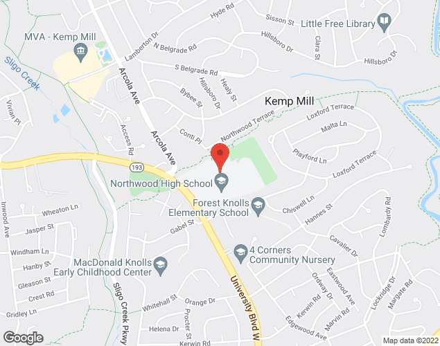 Map showing location at 919 W. University Blvd., Silver Spring, MD