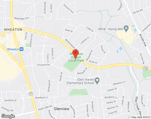 Map showing location at 1700 UNIVERSITY BLVD, WHEATON, MD