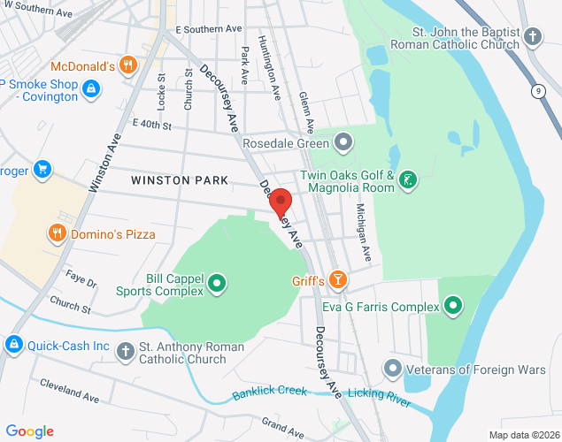 Map showing location at 4307 Decoursey Avenue, Covington, KY