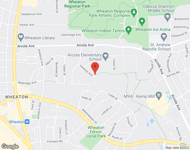 Map showing location at 11501 Channing Dr., Wheaton, MD