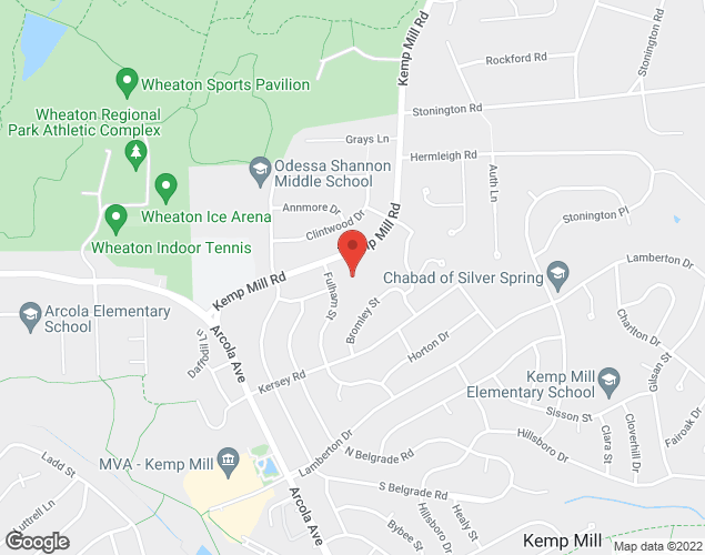 Map showing location at 11721 Kemp Mill Rd, Silver Spring, MD