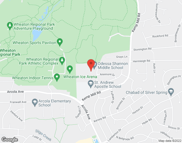 Map showing location at 11800 Monticello Ave., Silver Spring, MD
