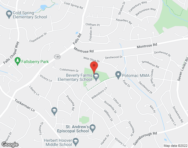 Map showing location at 8505 Post Oak Rd., Potomac, MD