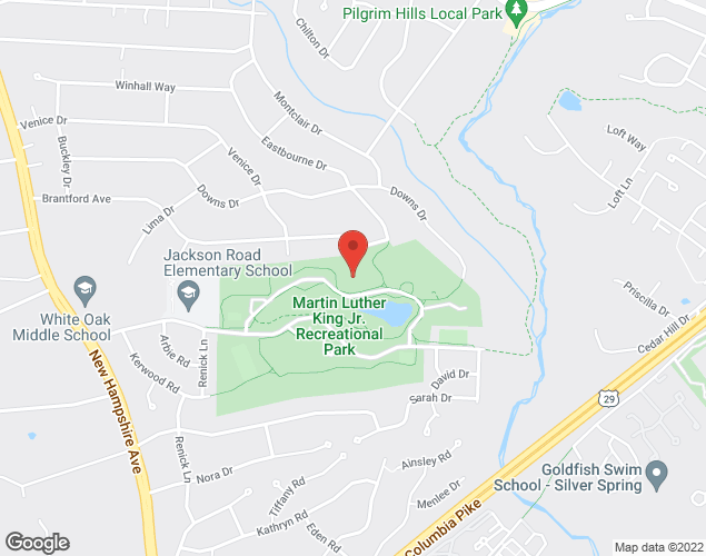 Map showing location at 1100 Jackson Rd., White Oak, MD
