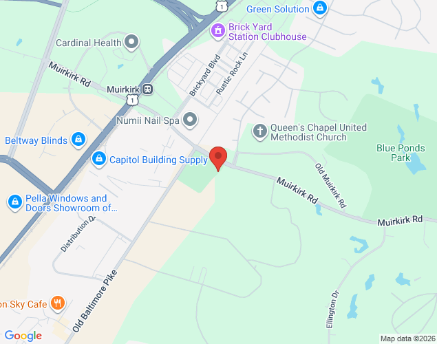 Map showing location at 7403 Muirkirk Road, Beltsville, MD