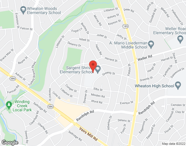 Map showing location at 12518 Greenly Dr., Silver Spring, MD