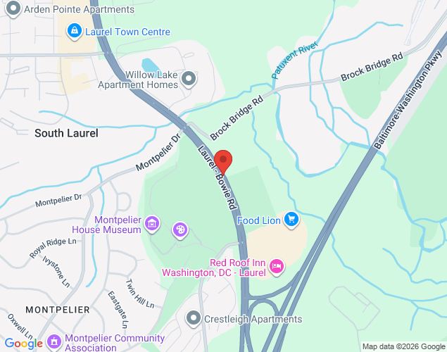 Map showing location at 12771 Laurel-Bowie Road, Laurel, MD