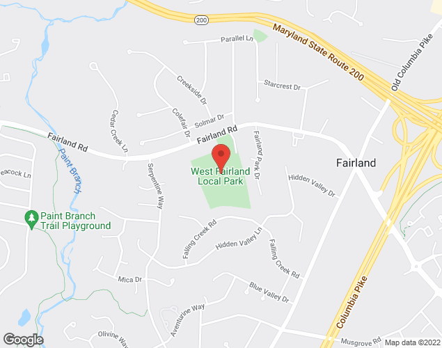 Map showing location at 2201 FAIRLAND RD, FAIRLAND, MD