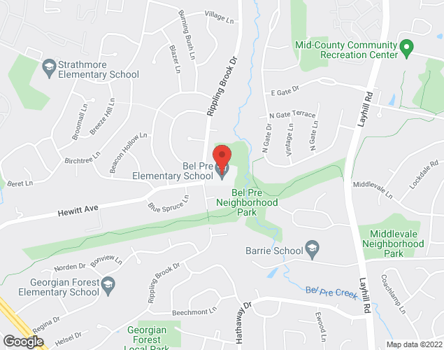 Map showing location at 13801 Rippling Brook Dr., Silver Spring, MD