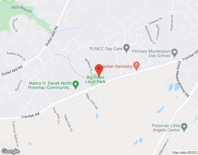 Map showing location at 13900 Travilah Rd., Travilah, MD