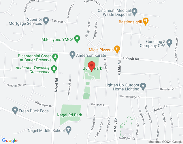 Map showing location at 8249 Clough Pike, Cincinnati, OH