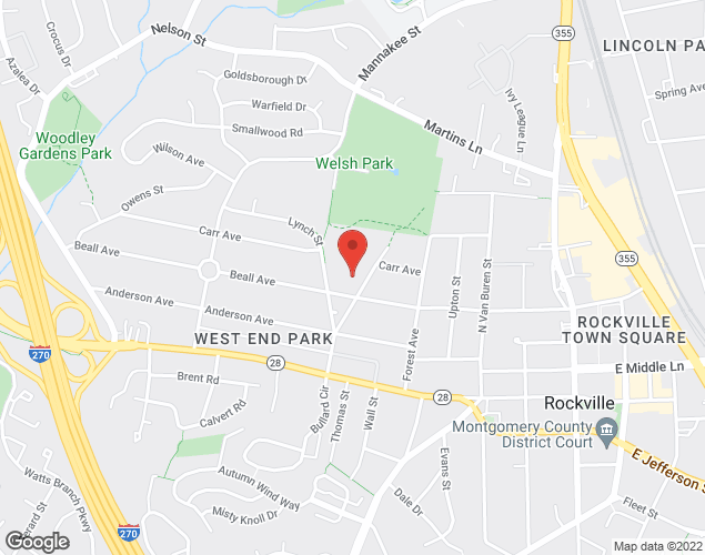 Map showing location at 451 Beall Ave., Rockville, MD