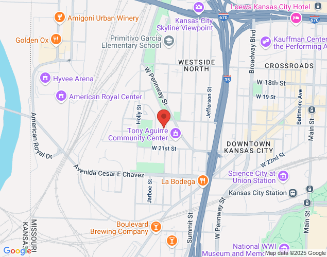 Map showing location at 2050 W Pennway Ter, Kansas City, MO