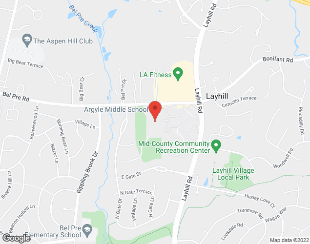 Map showing location at 2400 Bel Pre Rd, Wheaton, MD