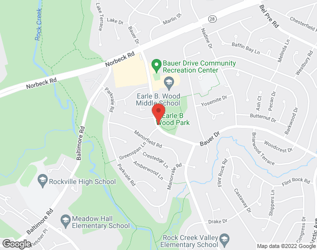 Map showing location at 14601 BAUER DRIVE, NORBECK, MD