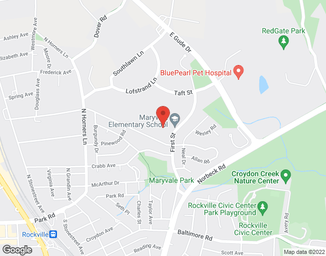 Map showing location at 1000 1st St., Rockville, MD