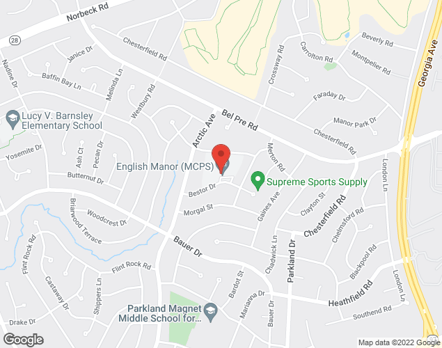 Map showing location at 4511 Bestor Dr., Aspen Hill, MD