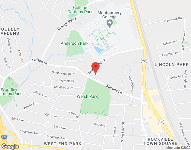 Map showing location at 390 Martins Ln., Rockville, MD