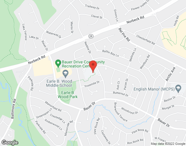 Map showing location at 14516 Nadine Dr., Rockville, MD