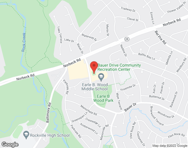 Map showing location at 14625 Bauer Dr., Aspen Hill, MD