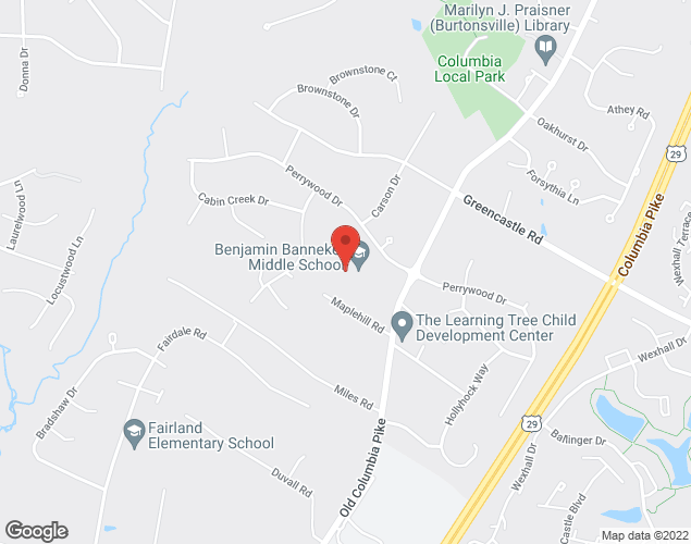 Map showing location at 14800 Perrywood Dr., Burtonsville, MD