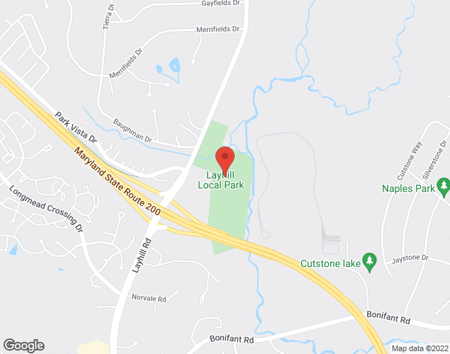 Map showing location at 14901 Layhill Rd., Aspen Hill, MD