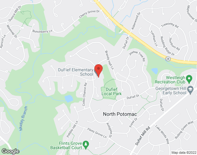 Map showing location at 15001 Dufief Dr., Gaithersburg, MD