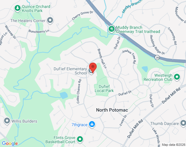 Map showing location at 15001 DuFief Drive, North Potomac, MD
