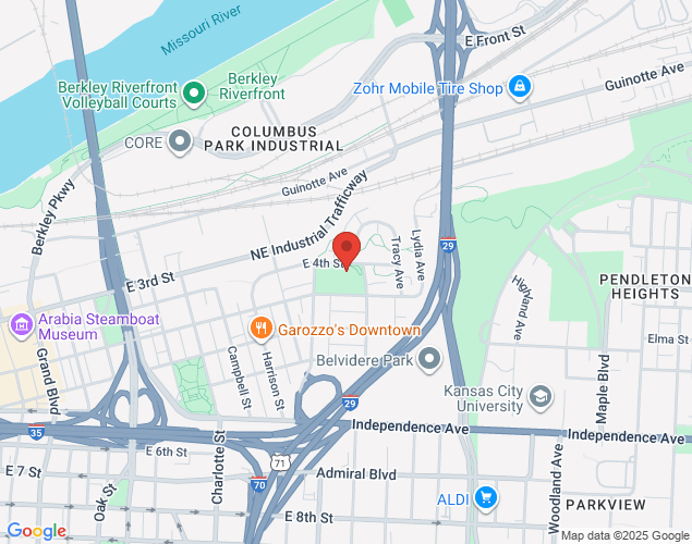 Map showing location at 1124 E. 5th St., Kansas City, MO