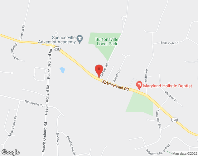 Map showing location at 15700 Oursler Rd., Burtonsville, MD