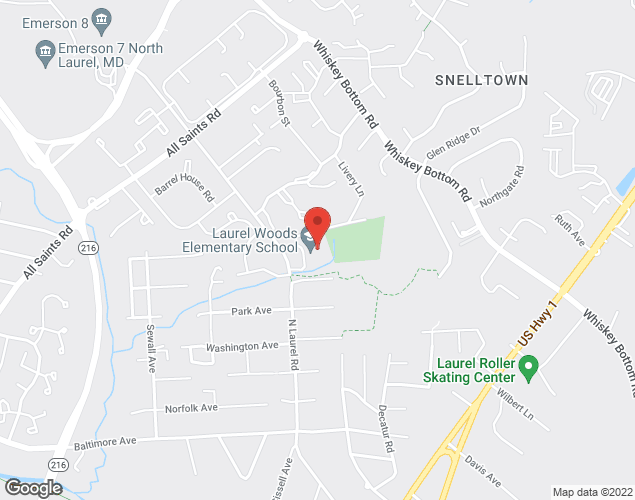 Map showing location at 9250 North Laurel Road, Laurel, MD