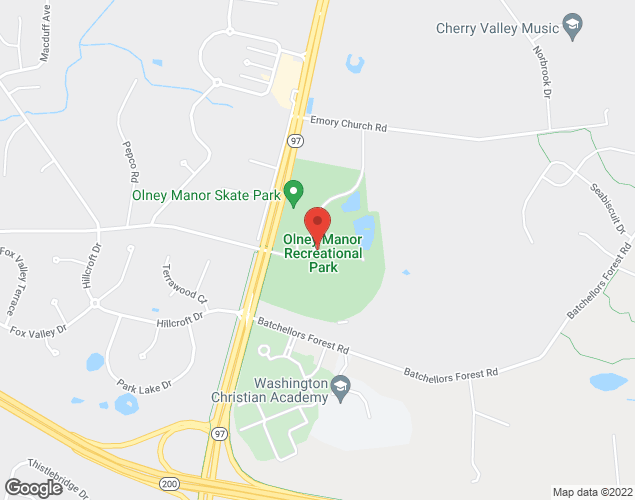 Map showing location at 16601 Georgia Ave., Olney, MD