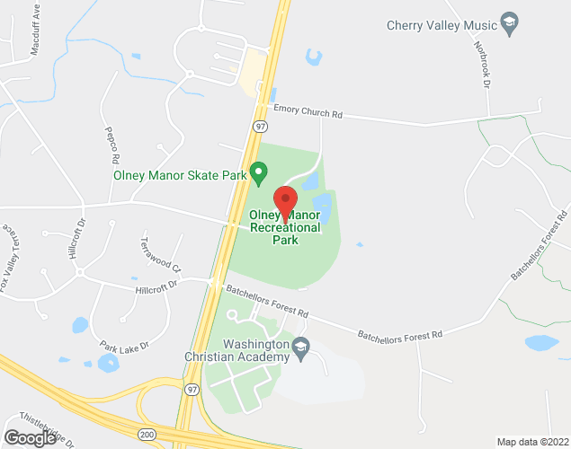 Map showing location at 1901 Rainbow Dr, Olney Manor, MD