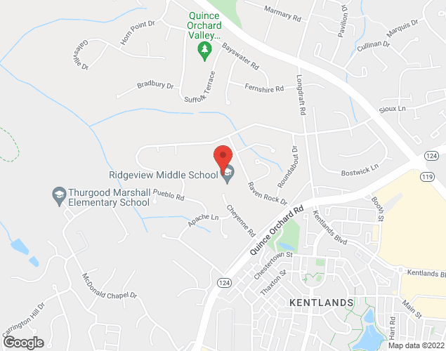 Map showing location at 16600 Raven Rock Dr., Gaithersburg, MD