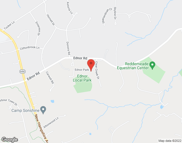 Map showing location at 17030 Clear Creek Dr., Ednor, MD