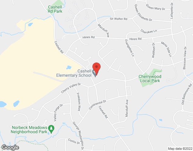 Map showing location at 17101 Cashell Rd., Rockville, MD