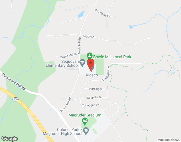 Map showing location at 17301 Bowie Mill Rd., Derwood, MD