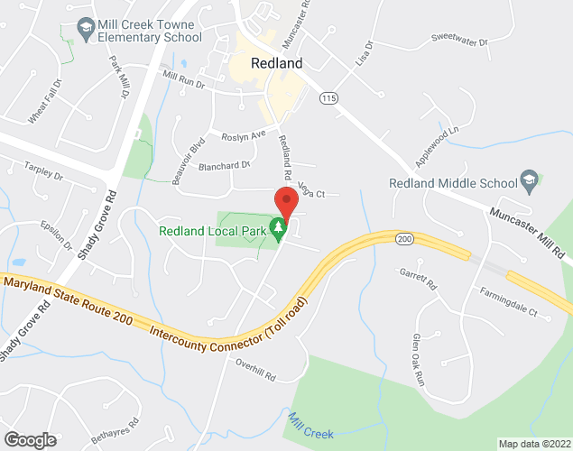 Map showing location at 17210 Redland Rd., Gaithersburg, MD