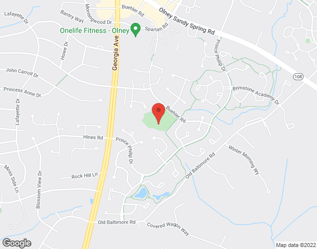 Map showing location at 17600 Buehler Rd, Olney, MD