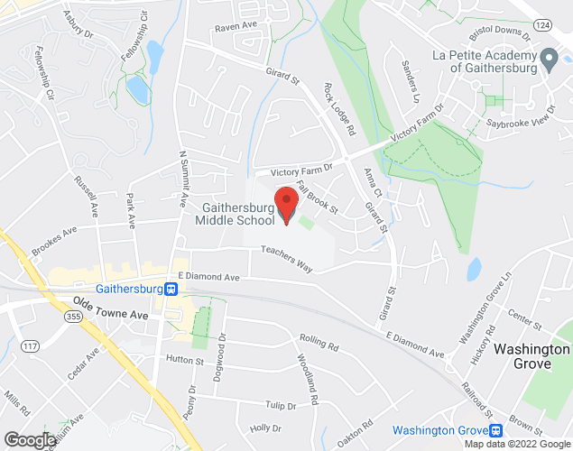 Map showing location at 2 Teachers Way, Gaithersburg, MD