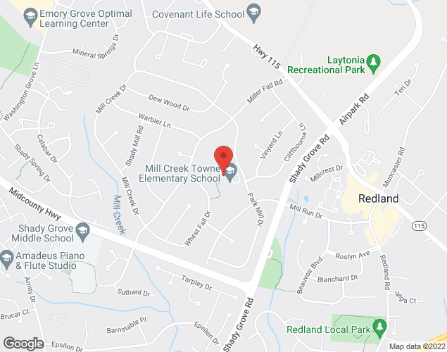 Map showing location at 17700 Park Mill Dr., Rockville, MD