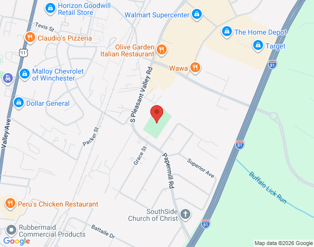 Map showing location at 167 Bruce Drive, Winchester, VA