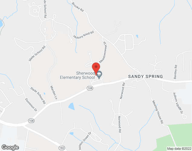 Map showing location at 1401 Olney-Sandy Spring Rd, Sandy Spring, MD